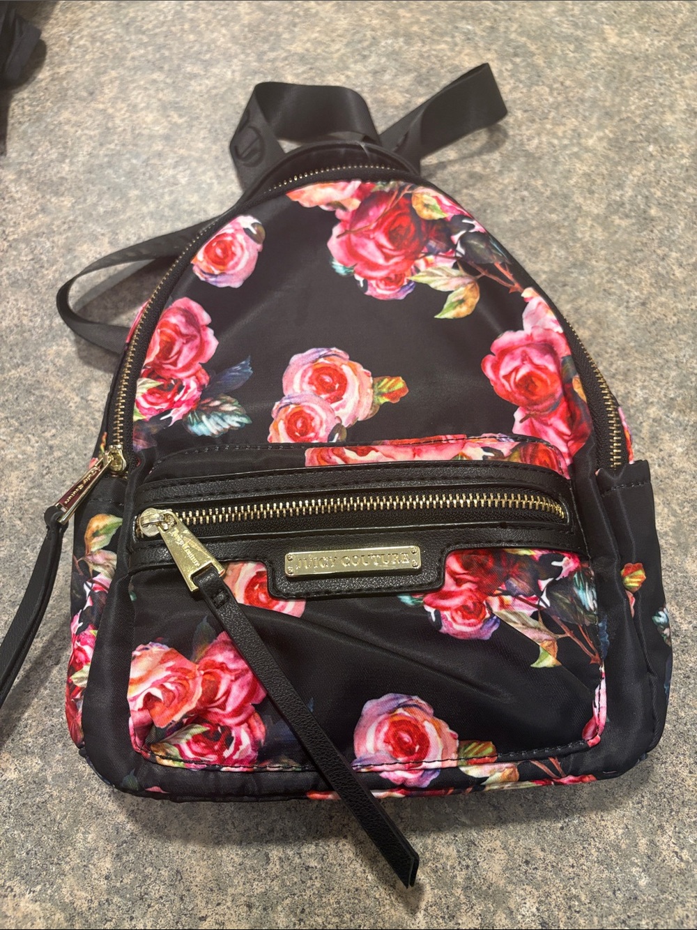 Juicy Couture Black Floral Rose Mini Backpack
